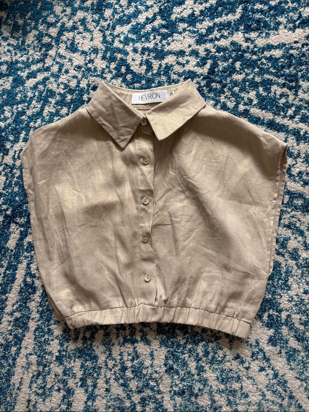 Hevron Short Button-Front Linen Crop Top